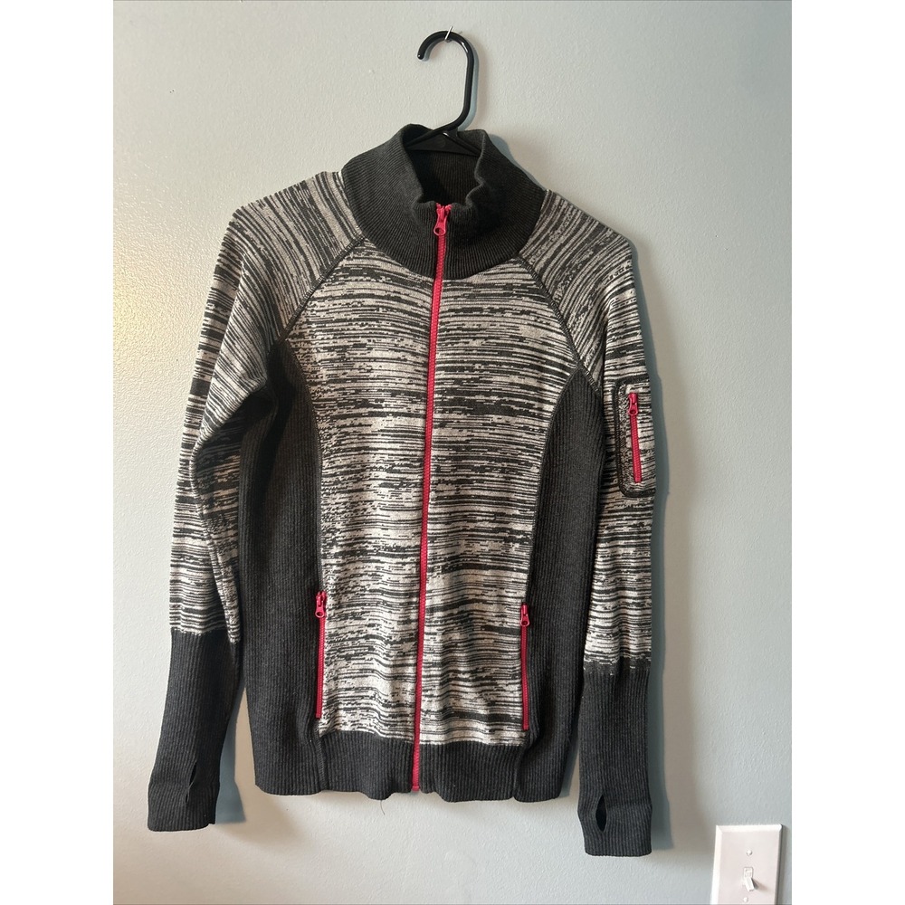 SKYR Cardigan Sweater Zipper Cotton Ski Gray Pink Hike Size Large